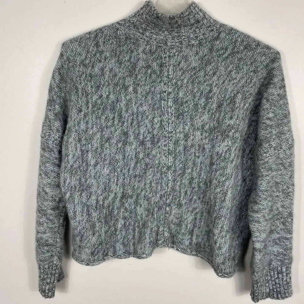 360Cashmere 100% Cashmere Sweater Size M Blue Gray Cropped Mock Neck Luxury Cozy